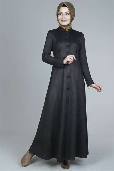 Lazer Kesimli Siyah Ferace