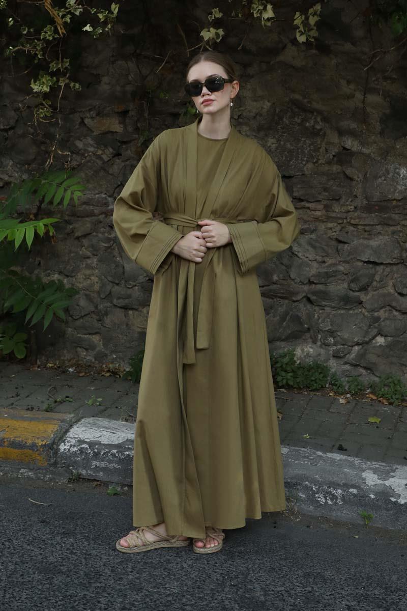 Manşeti Nervürlü Abaya Haki