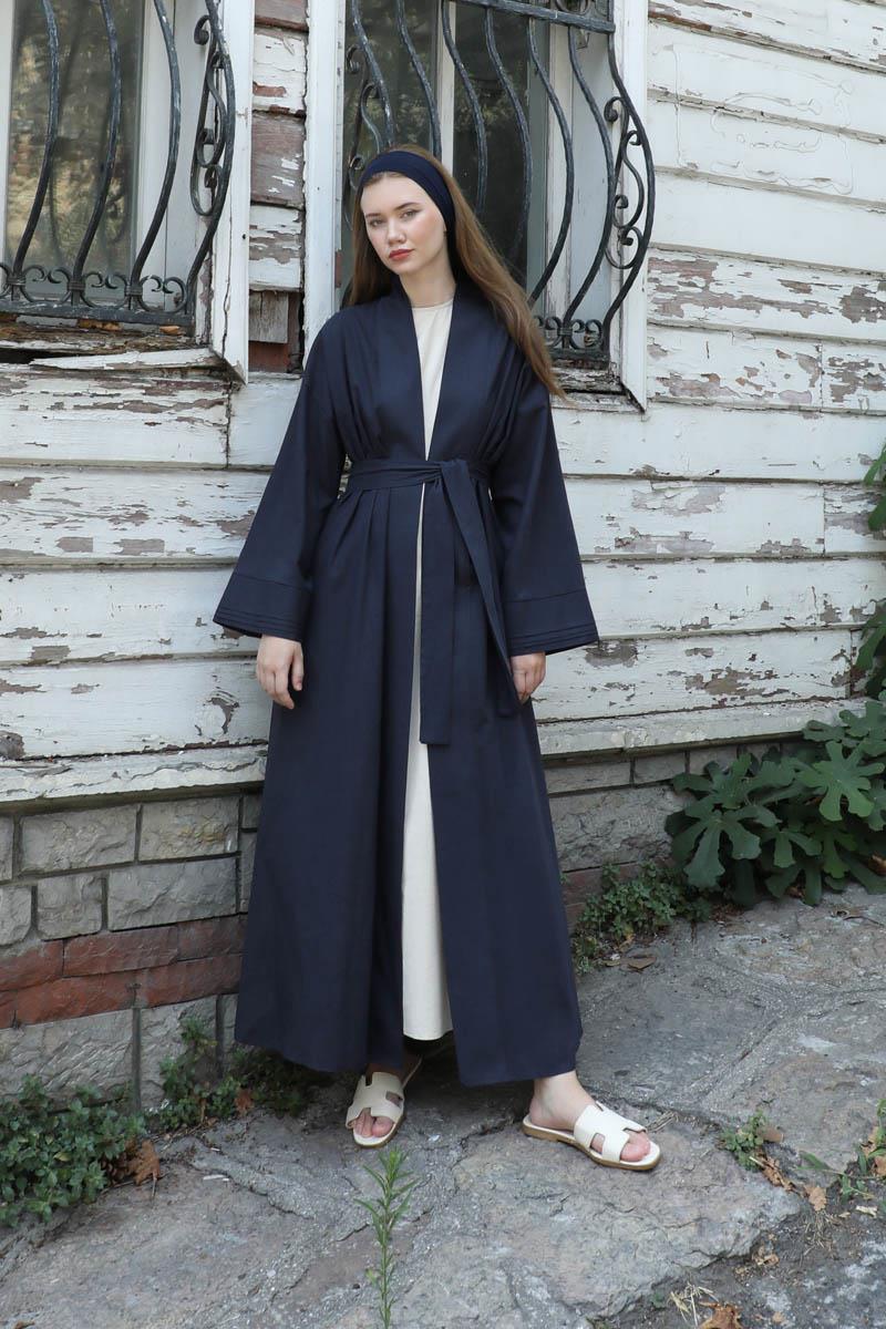 Manşeti Nervürlü Abaya Lacivert