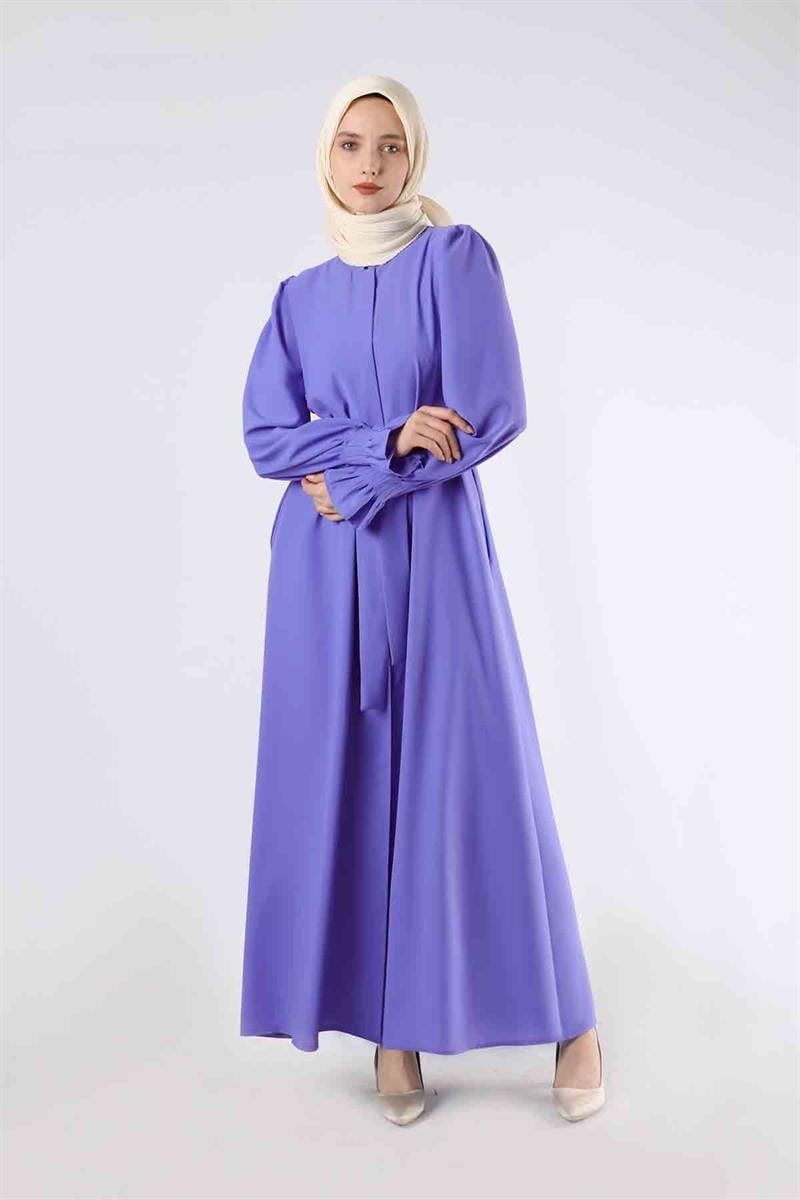 Manşeti Pileli Elbise Ferace Lila
