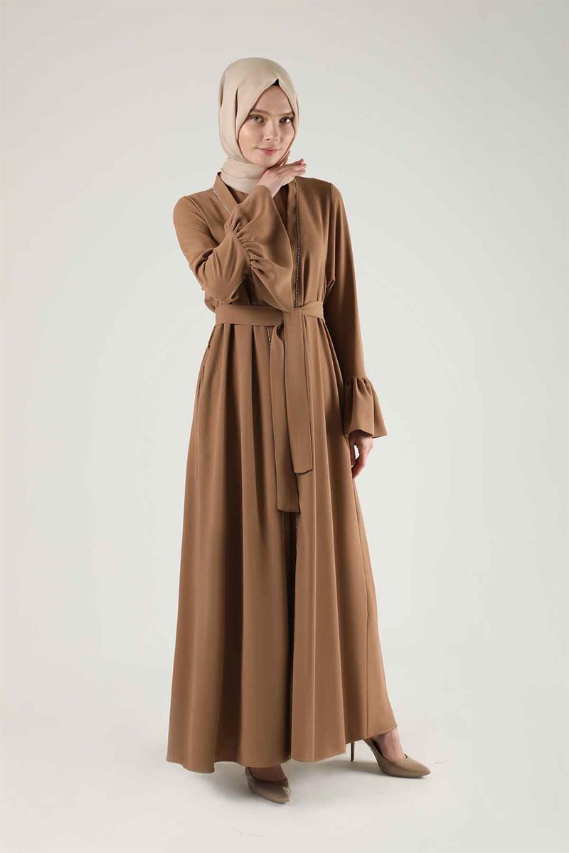 Manşeti Volanlı Taşlı Abaya Takım Taba