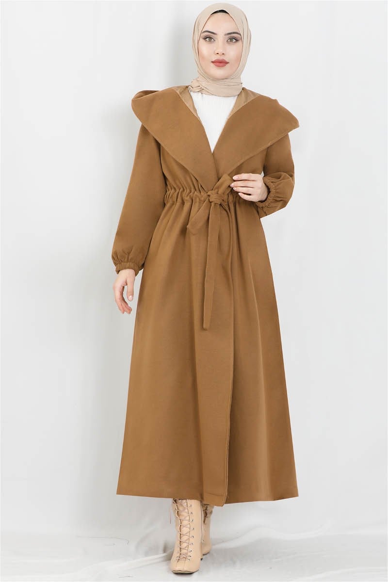 Maria Uzun Kaşe Kaban Koyu Camel