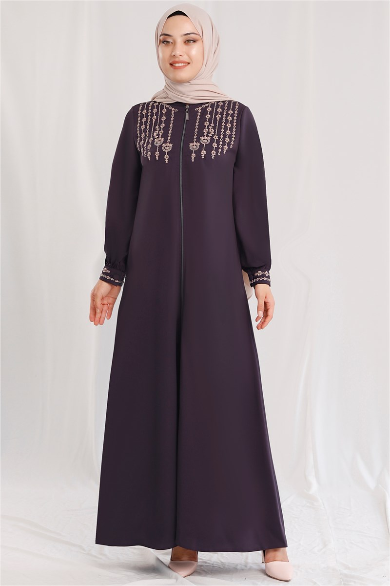 Motif İşlemeli Ferace Mürdüm