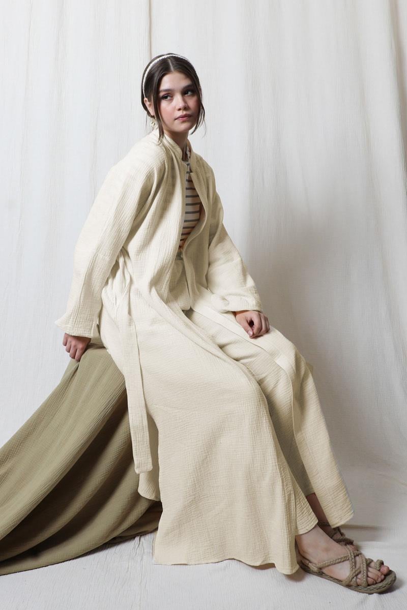 Müslin Abaya Takım Ekru