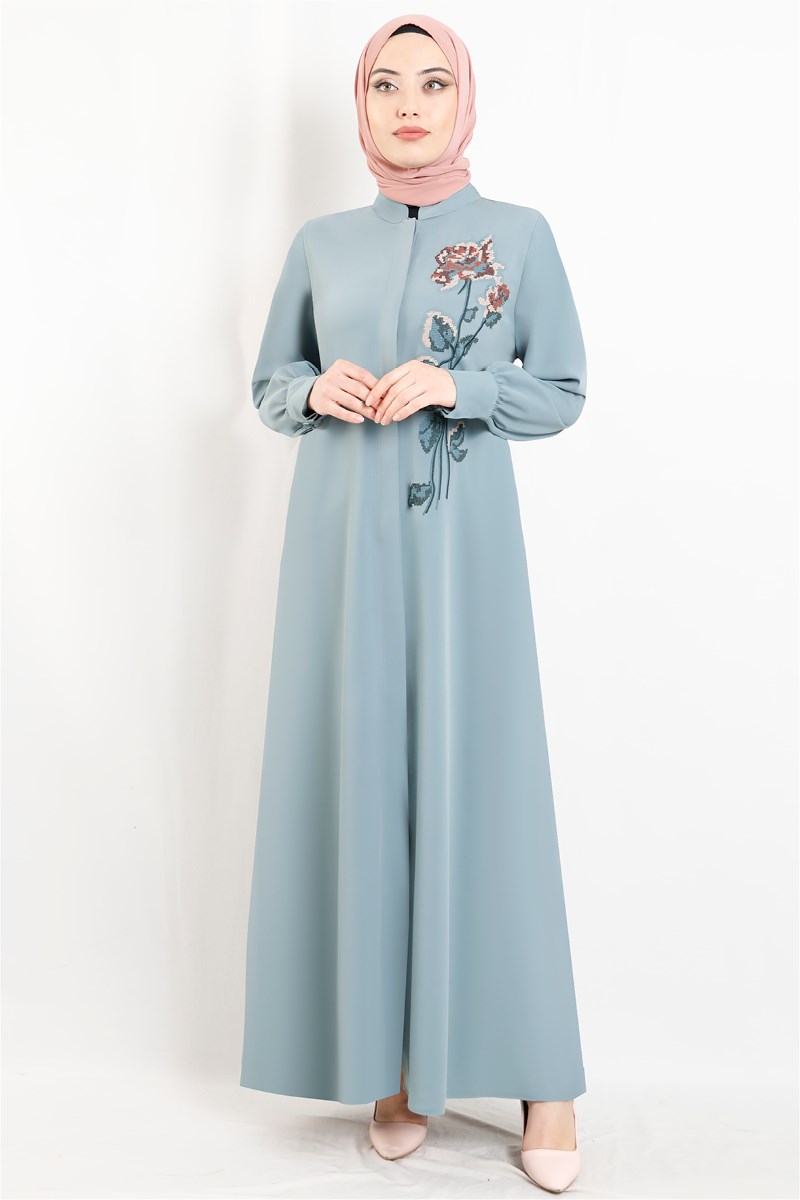 Nakış İşlemeli Ferace Mavi