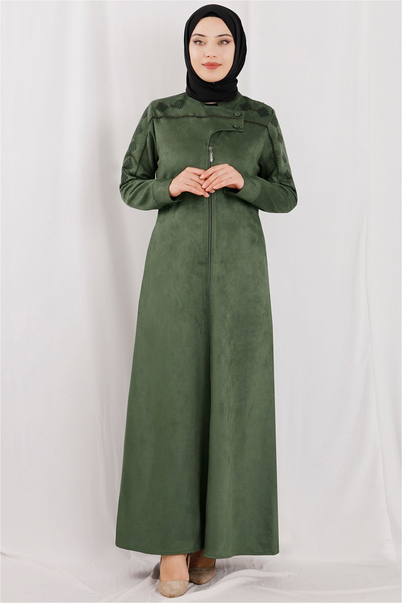 Nakış İşlemeli Haki Ferace