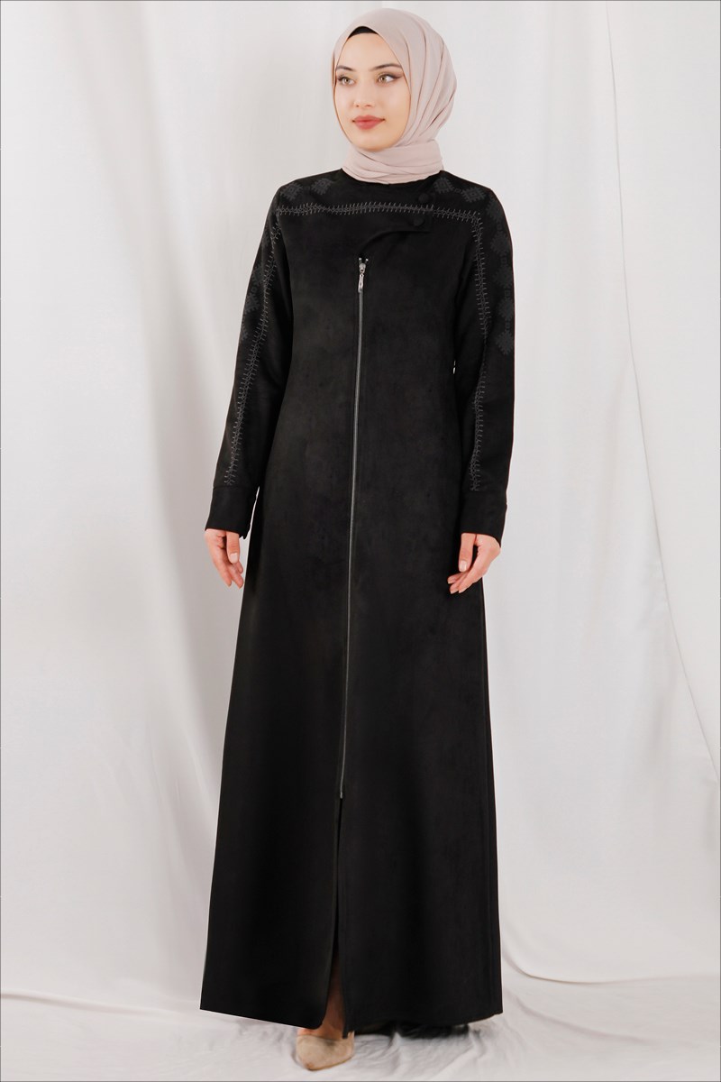 Nakış İşlemeli Siyah Ferace