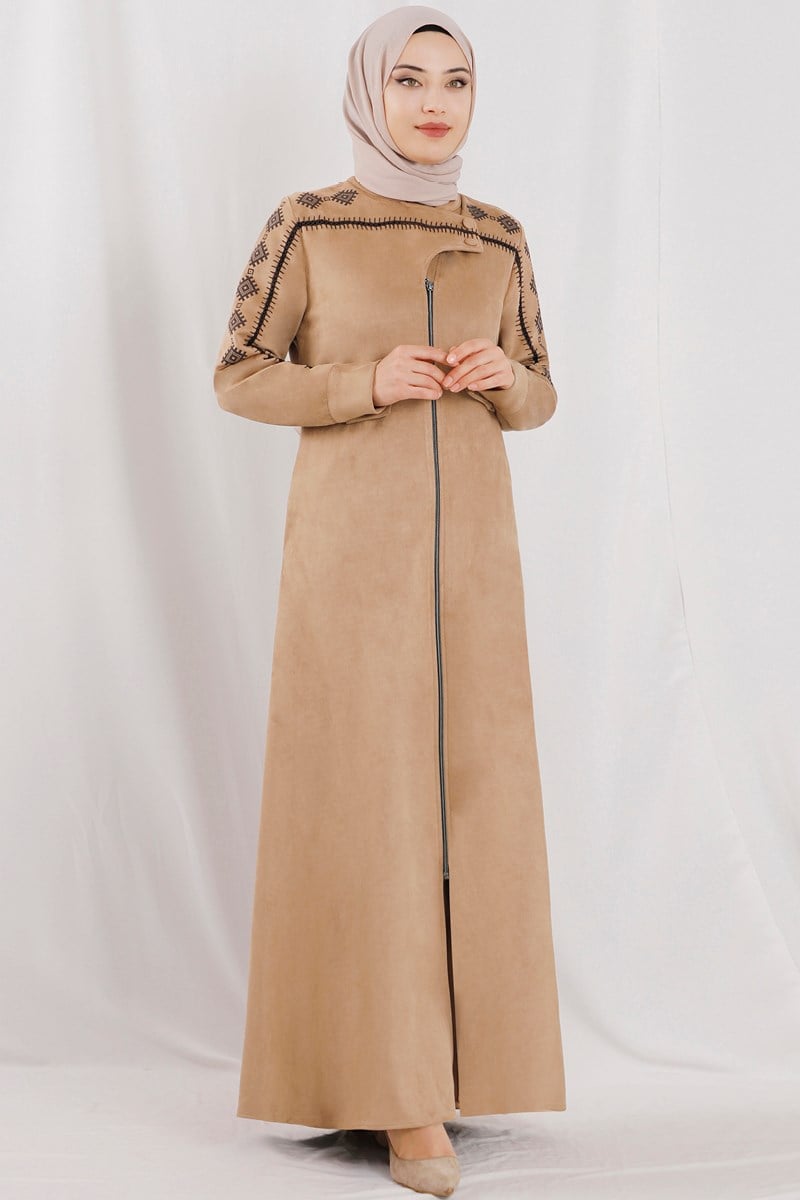 Nakış İşlemeli Vizon Ferace