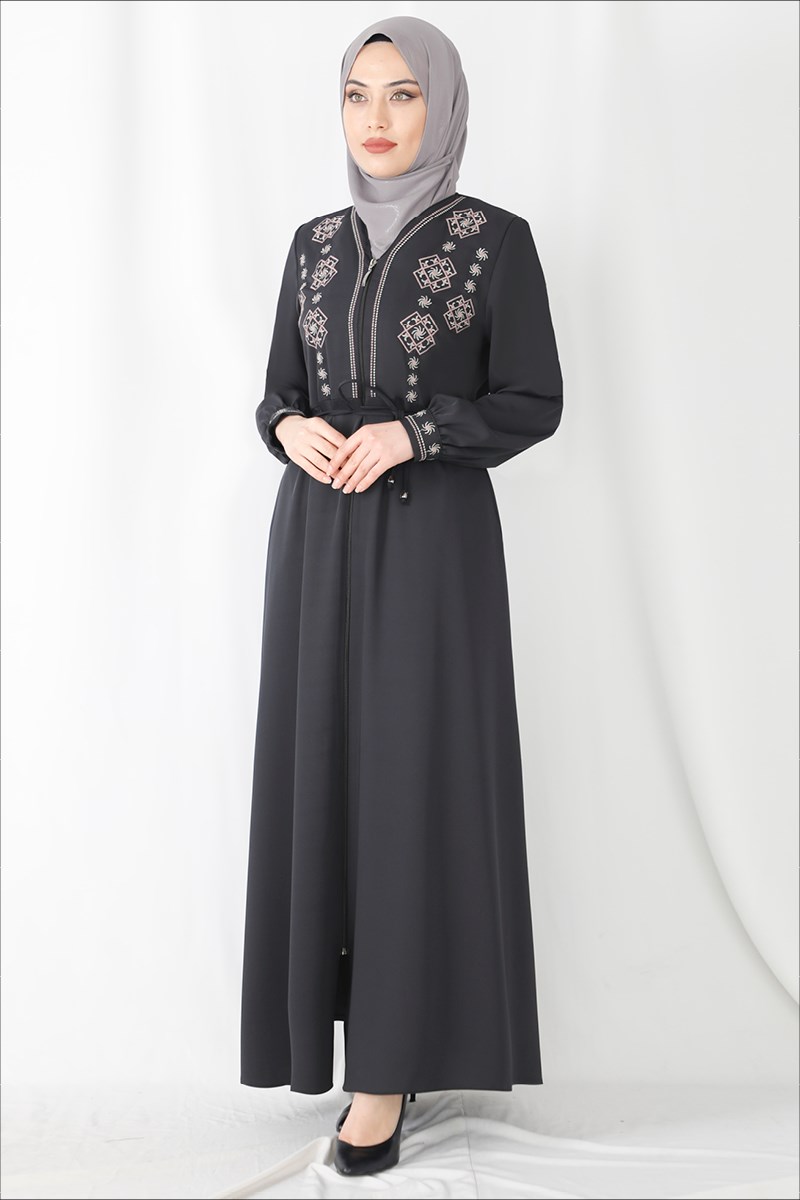 Nakışlı Ferace Gri