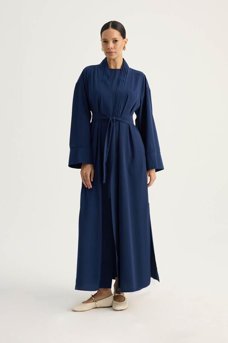 Nervür Detaylı Abaya Takım Lacivert