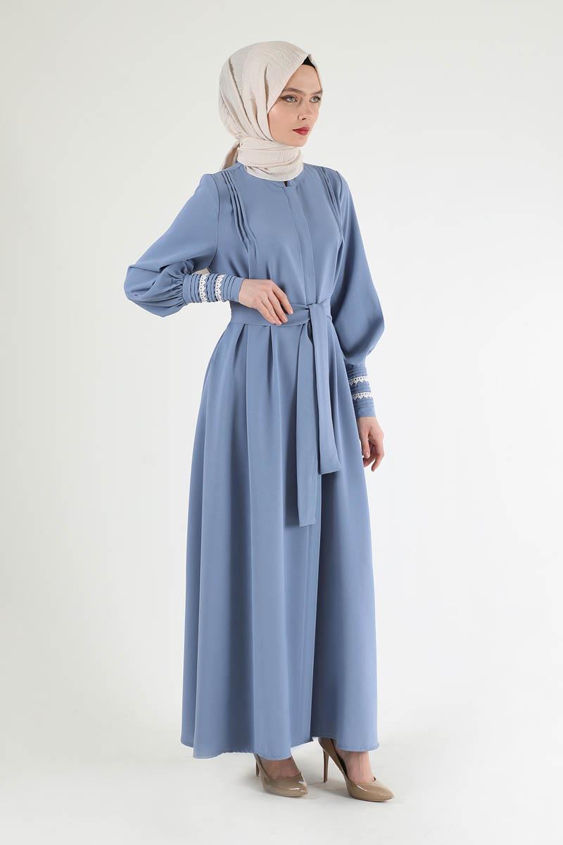 Nervür Detaylı Kuşaklı Ferace Bebe Mavisi