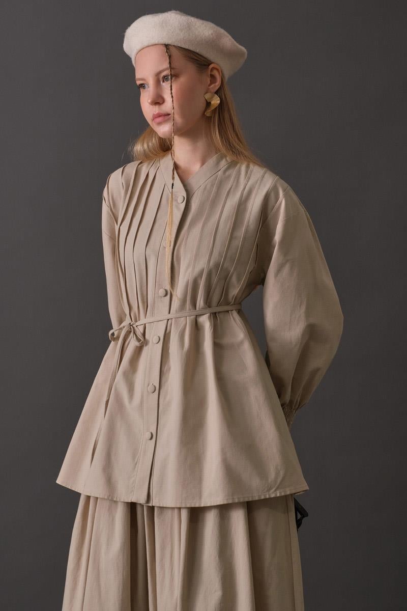 Nervür Detaylı Pamuk Gömlek Taş