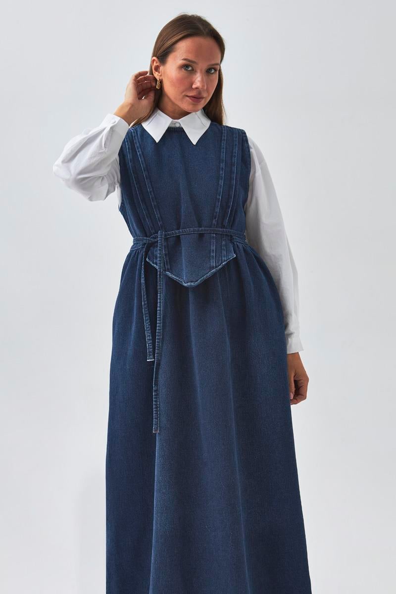 laura ashley denim pinafore dress Laura Ashley Sleeveless Navy Denim Stretch Pinafore Dress with Pockets Size 10