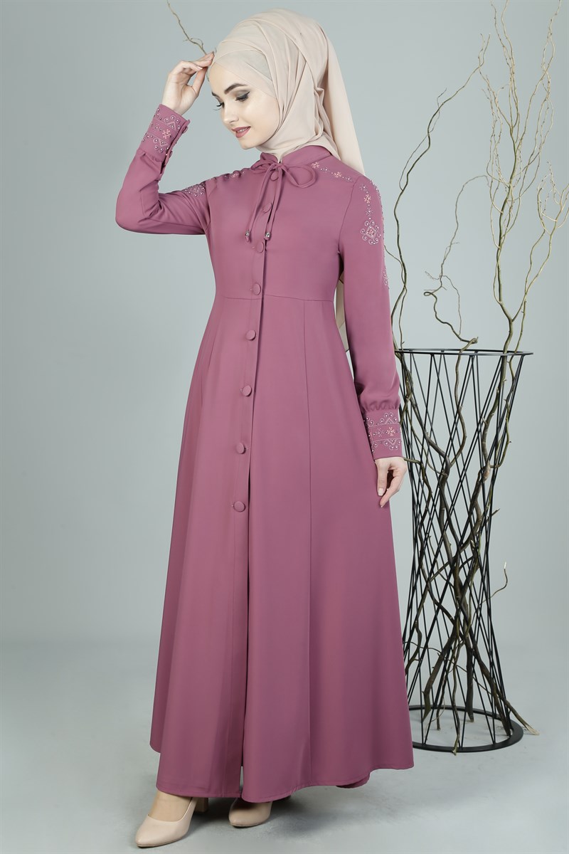 Omuz ve Kolları Mine İşlemeli Pudra Ferace