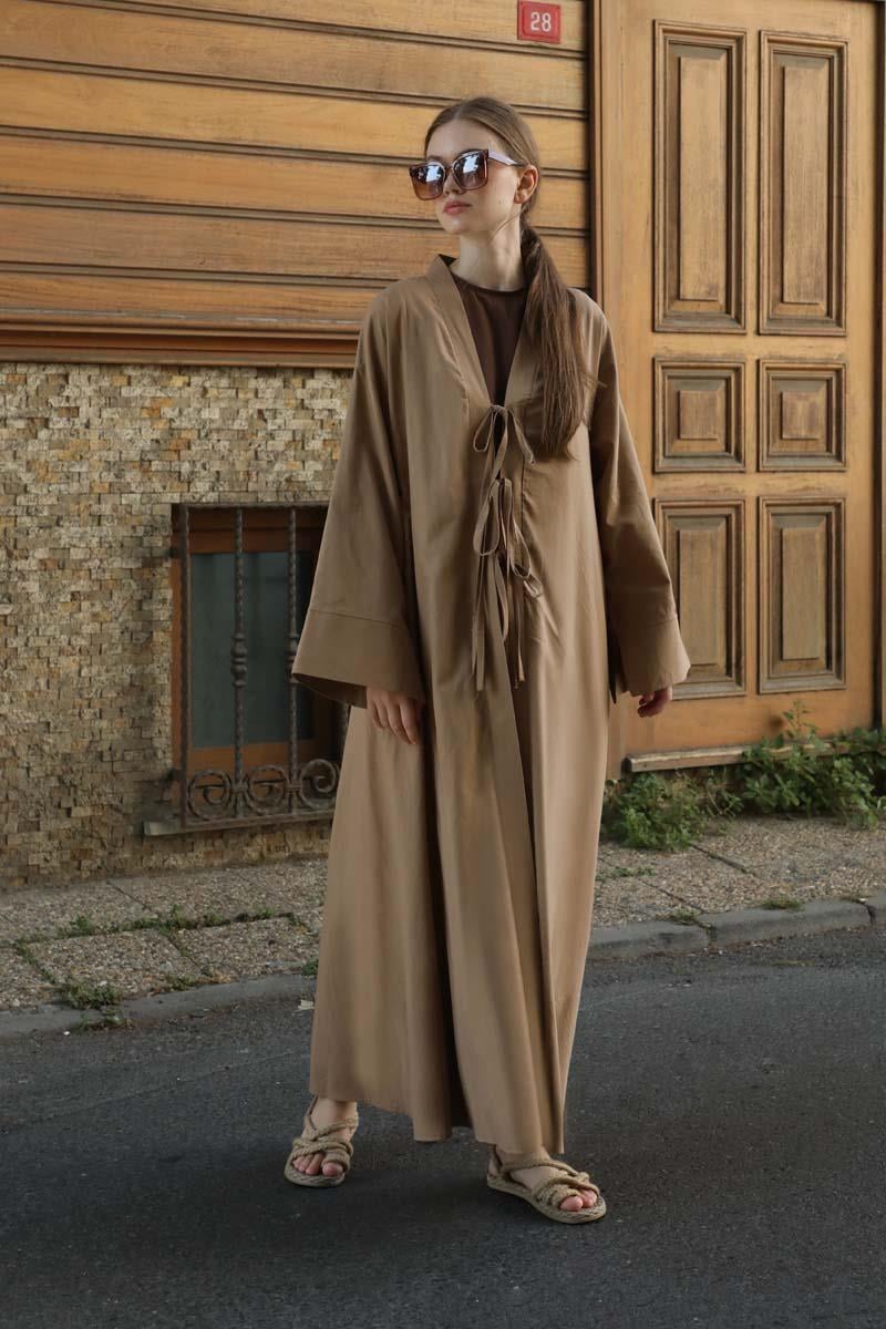Önden Bağlamalı Abaya Camel