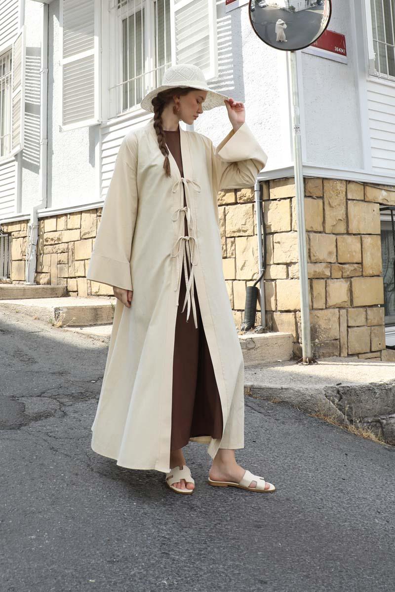 Önden Bağlamalı Abaya Taş