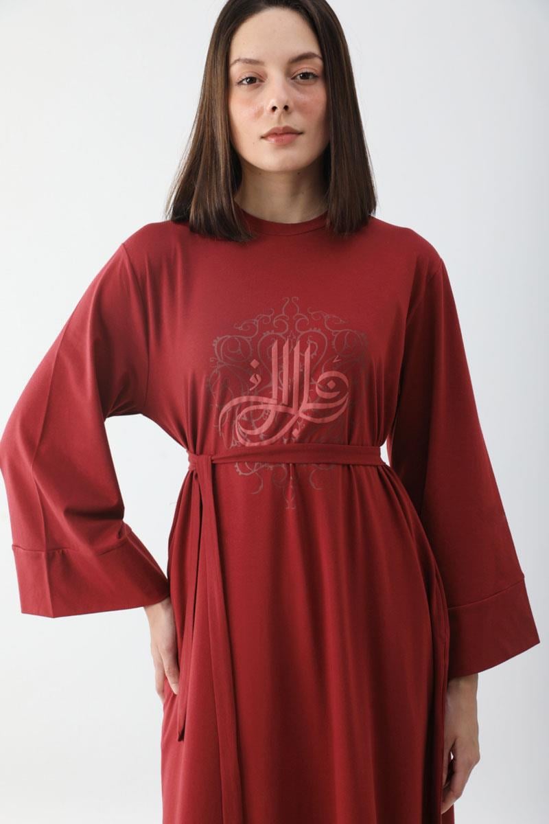 Osmanlı Baskılı Sweat Elbise Kırmızı