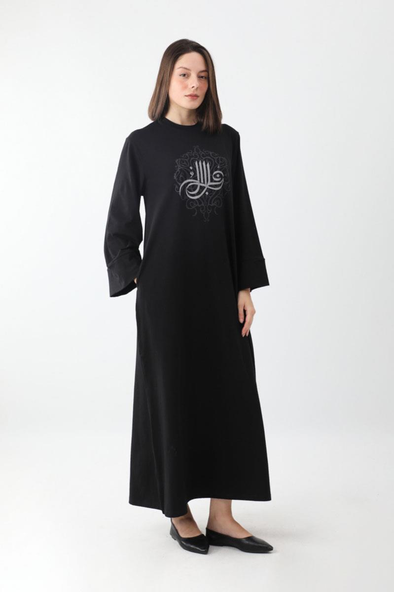 Osmanlı Baskılı Sweat Elbise Siyah