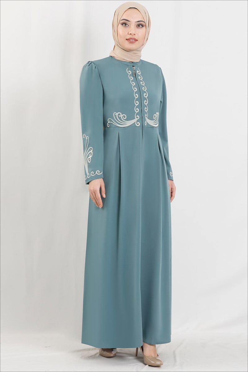 Ottoman Embroidered Abaya Blue