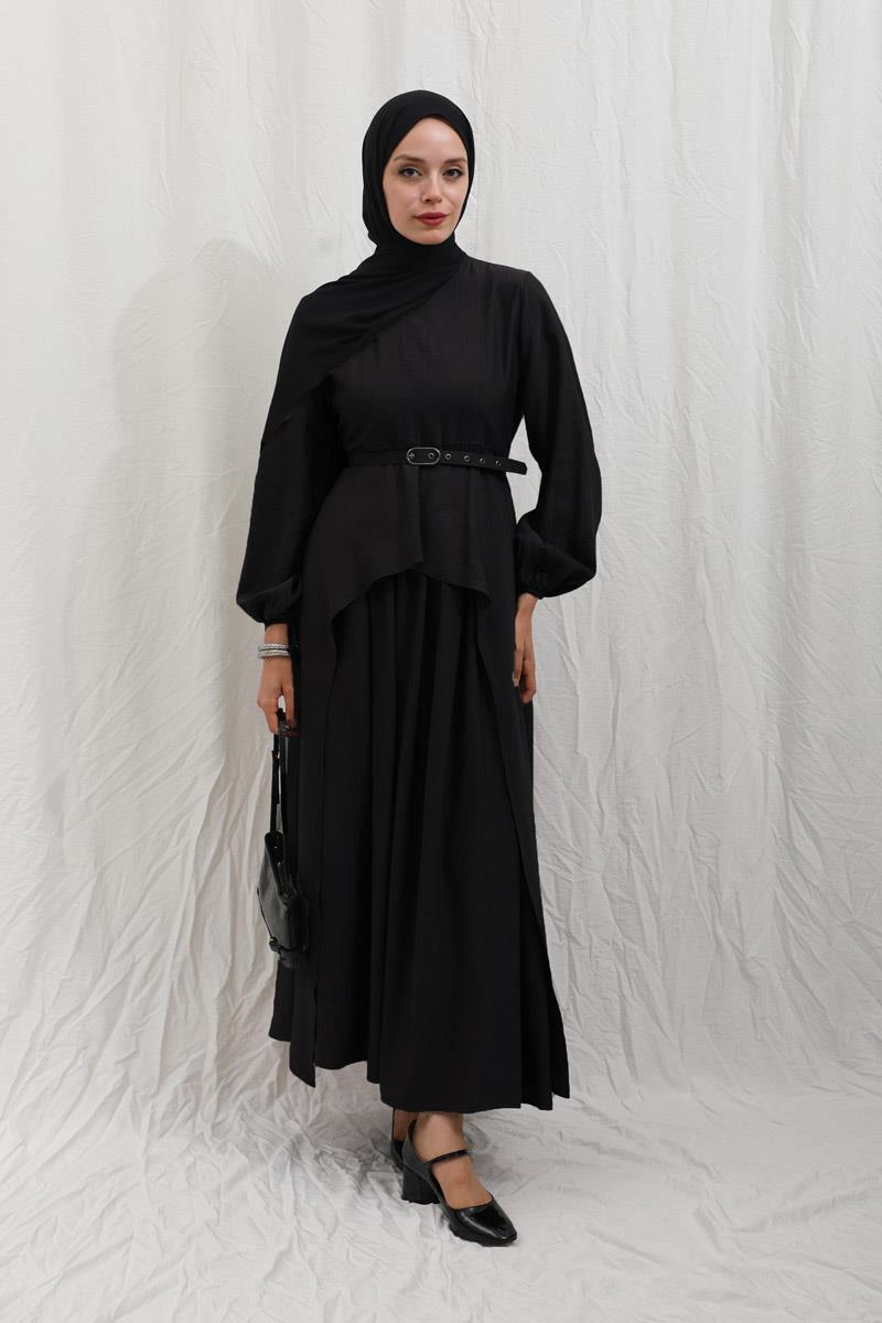 Oval Tunikli Etek Takım Siyah