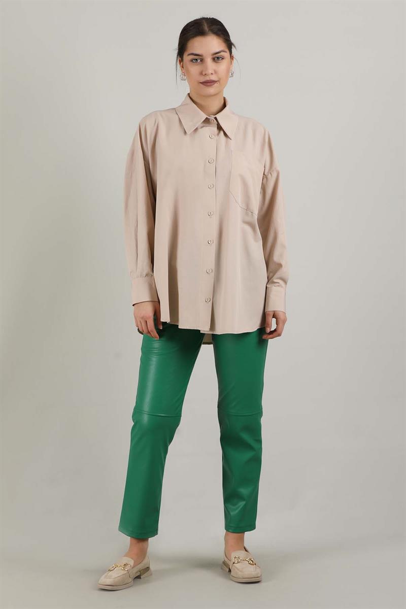 Oversize Cepli Gömlek Krem