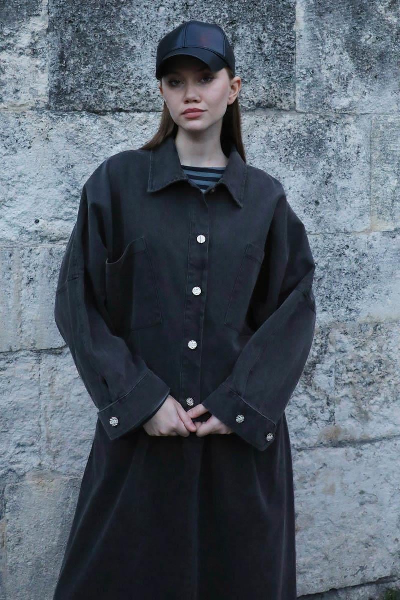 Oversize Denim Ceket Gri