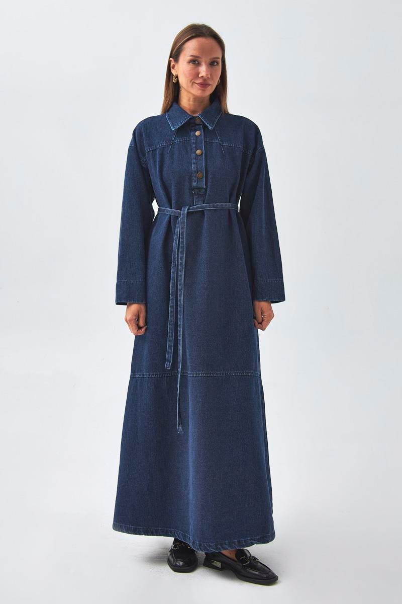 Oversize Denim Elbise Açık Mavi