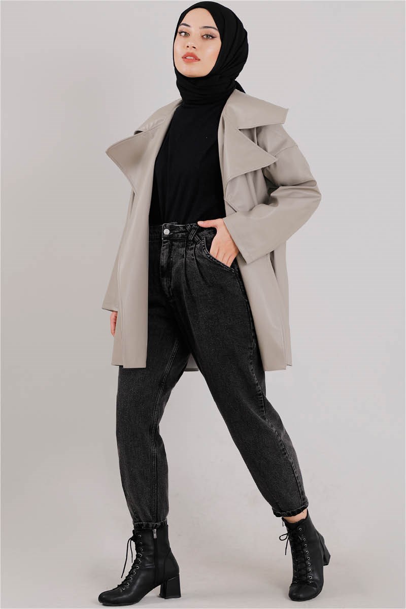 Oversize Deri Ceket Çakıl