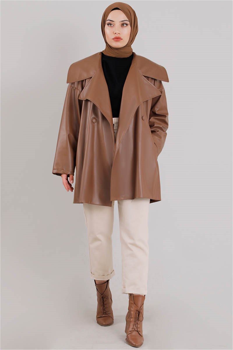 Oversize Deri Ceket Taba