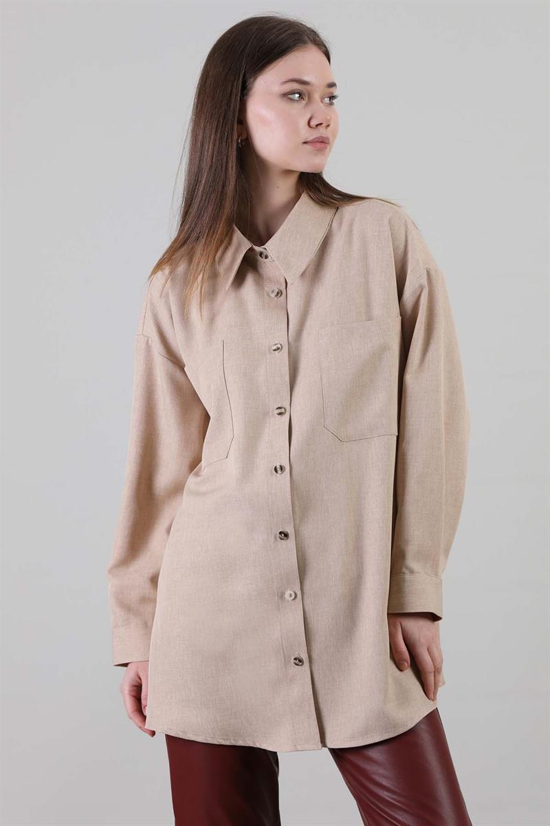 Oversize Gömlek Bej
