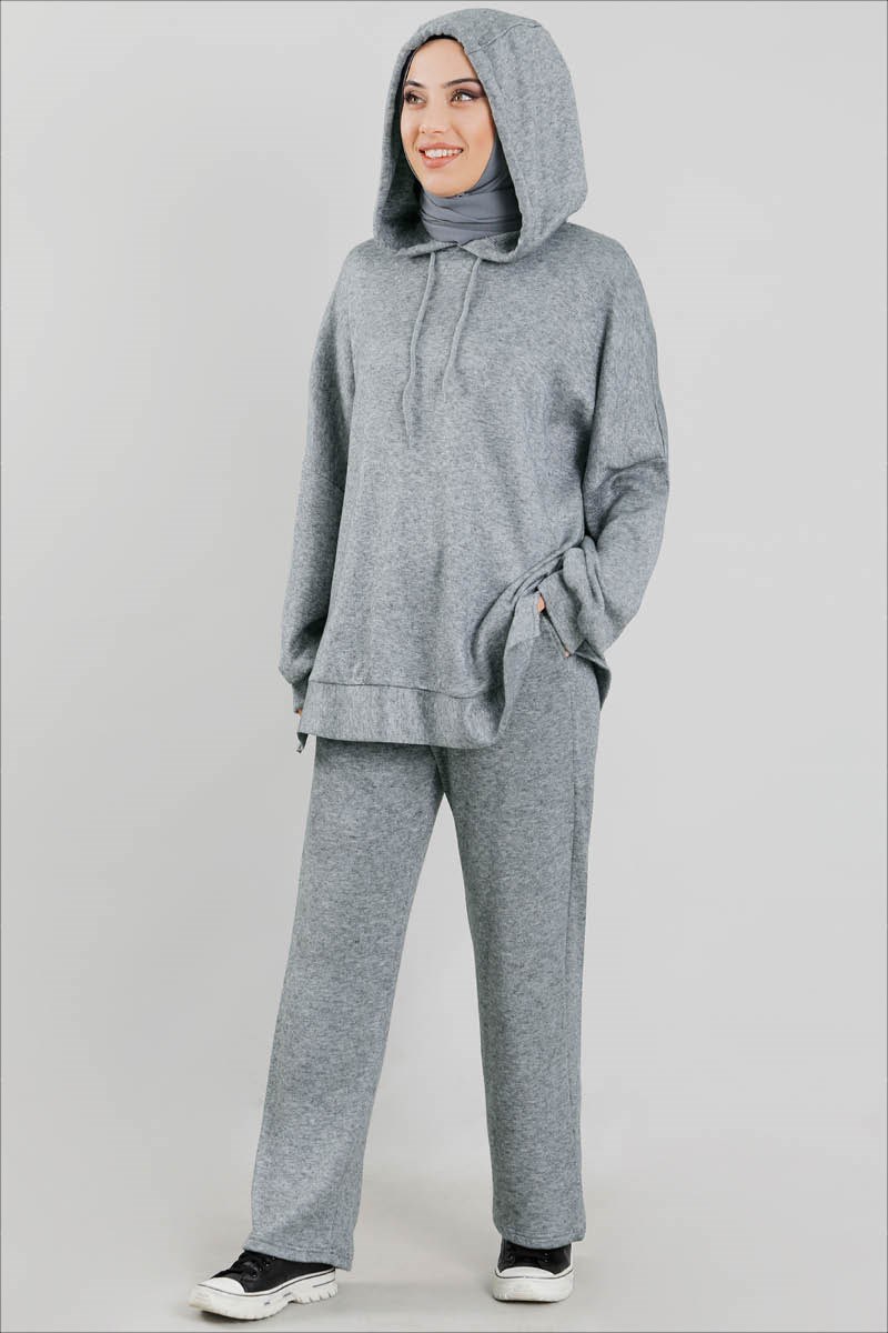 Oversize İkili Triko Takım Gri