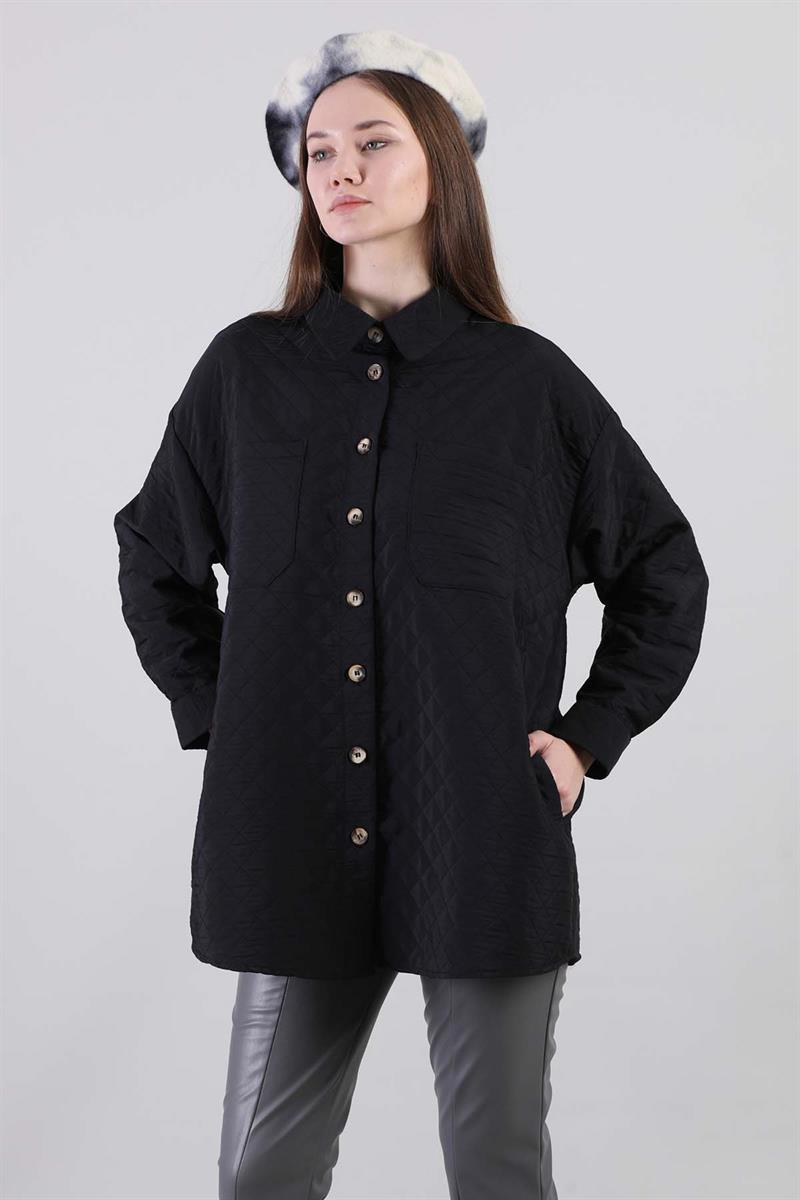 Oversize Kapitone Gömlek Kahve