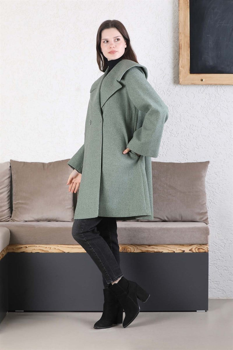 Oversize Kaşe Kaban Açık Mint