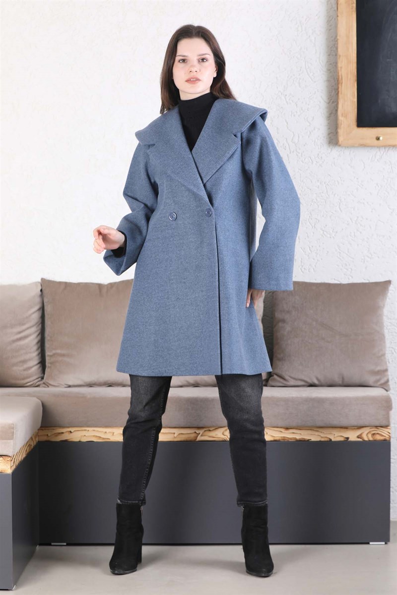 Oversize Kaşe Kaban İndigo