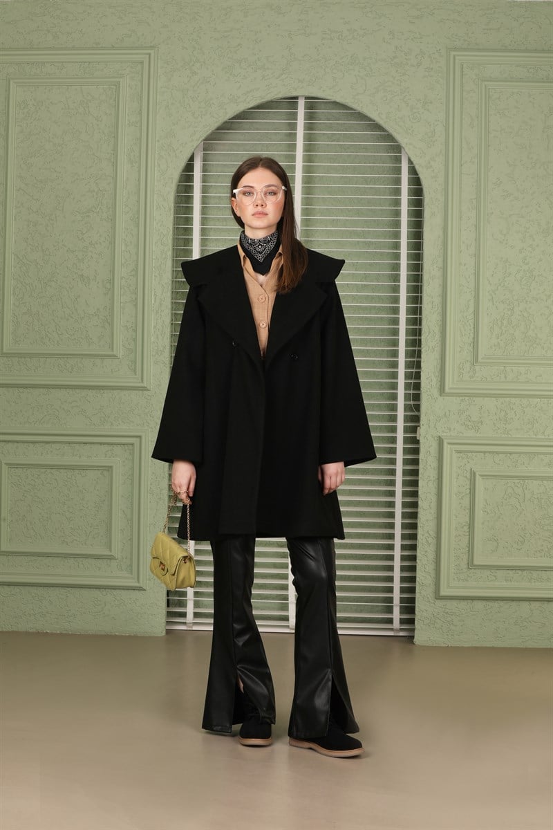 Oversize Kaşe Kaban Siyah