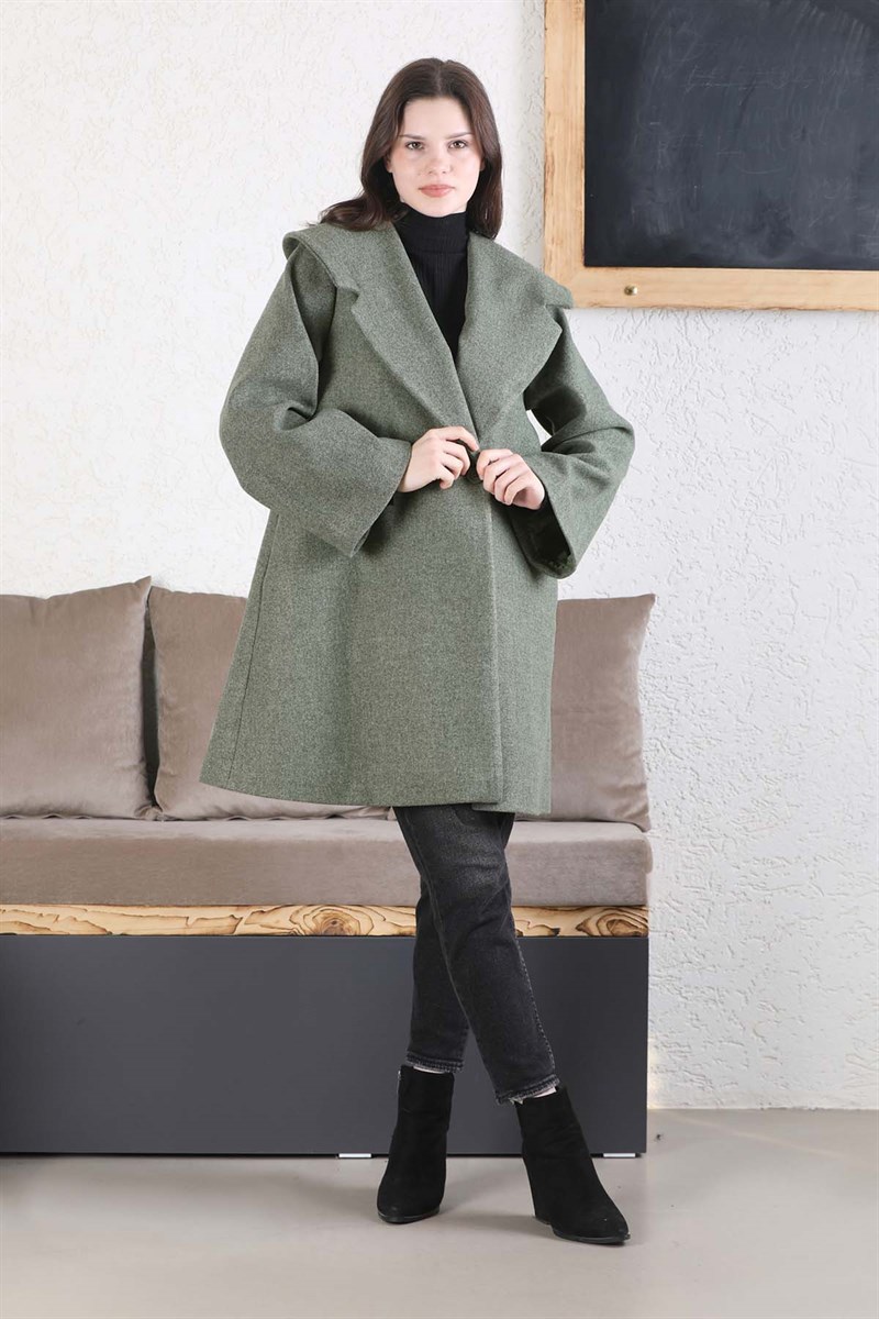Oversize Kaşe Kaban Yeşil