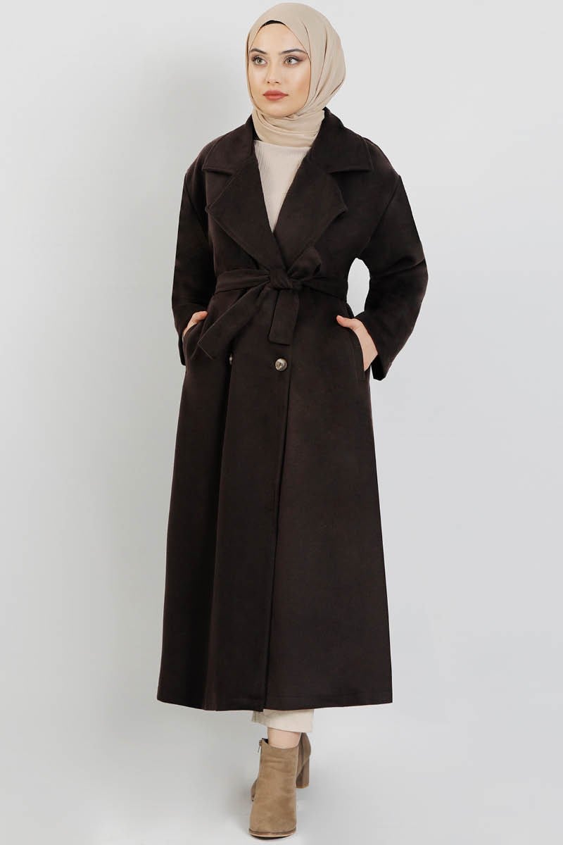Oversize Kruvaze Kaban Acı Kahve