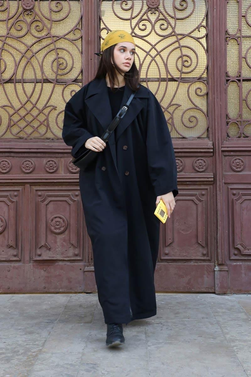 Oversize Vintage Trençkot Siyah