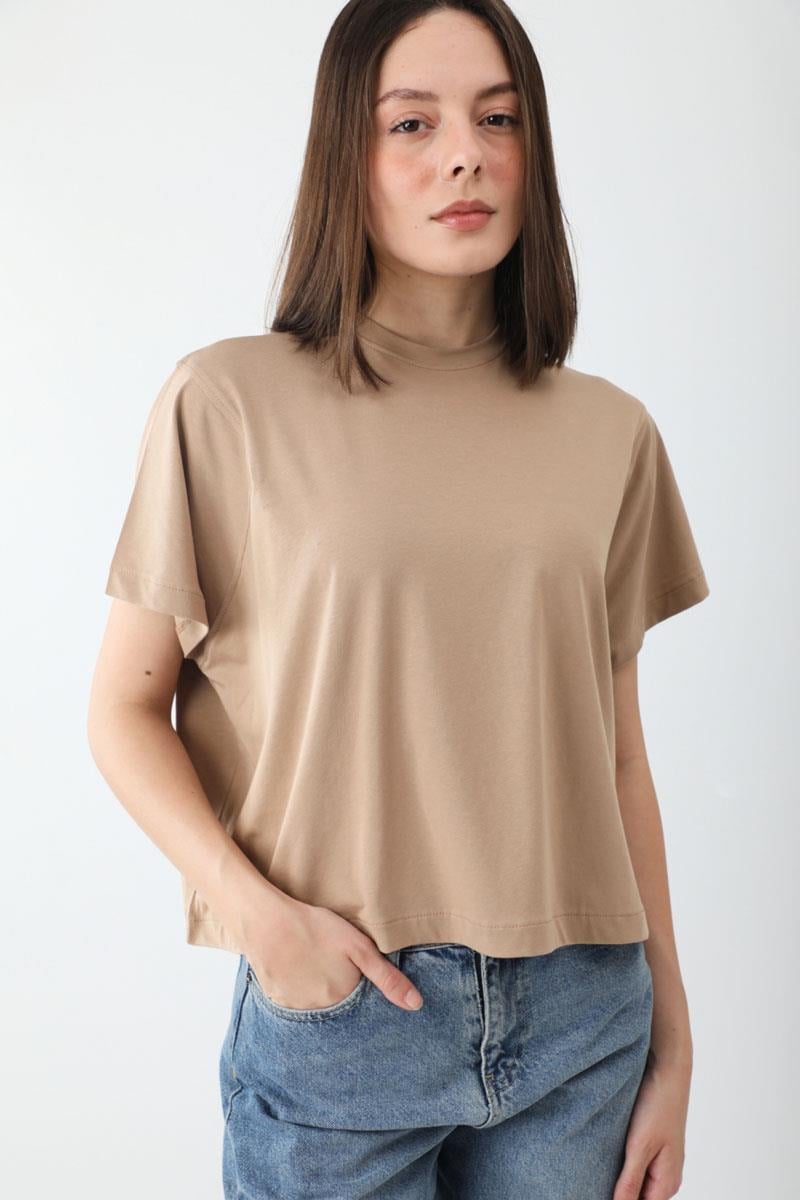 Pamuklu Kısa Kollu Tişört Camel