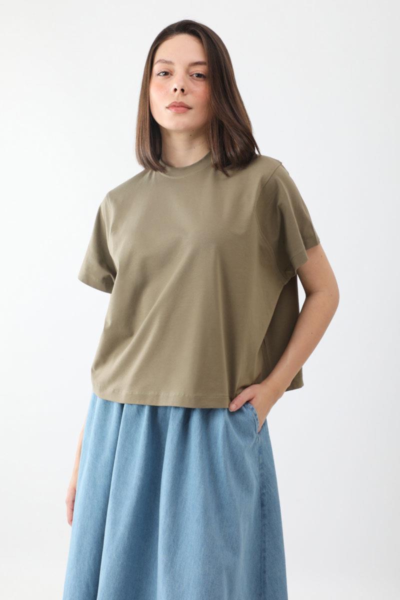Pamuklu Kısa Kollu Tişört Haki