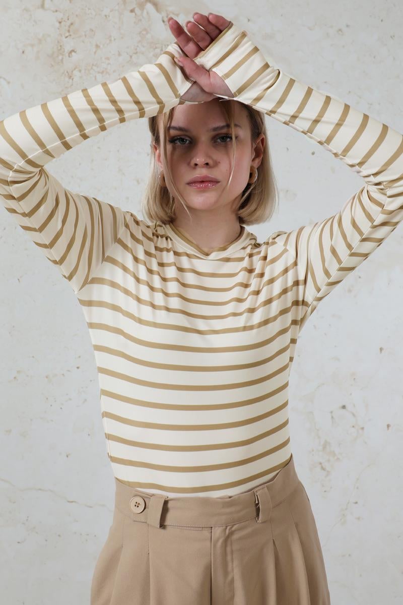 Parmaklı Çizgili Body Camel