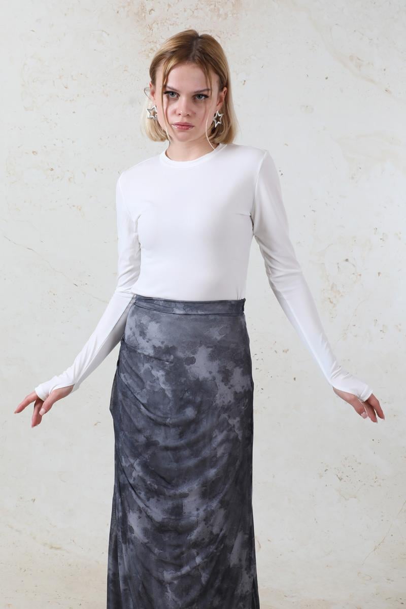 Parmaklı Düz Body Ekru