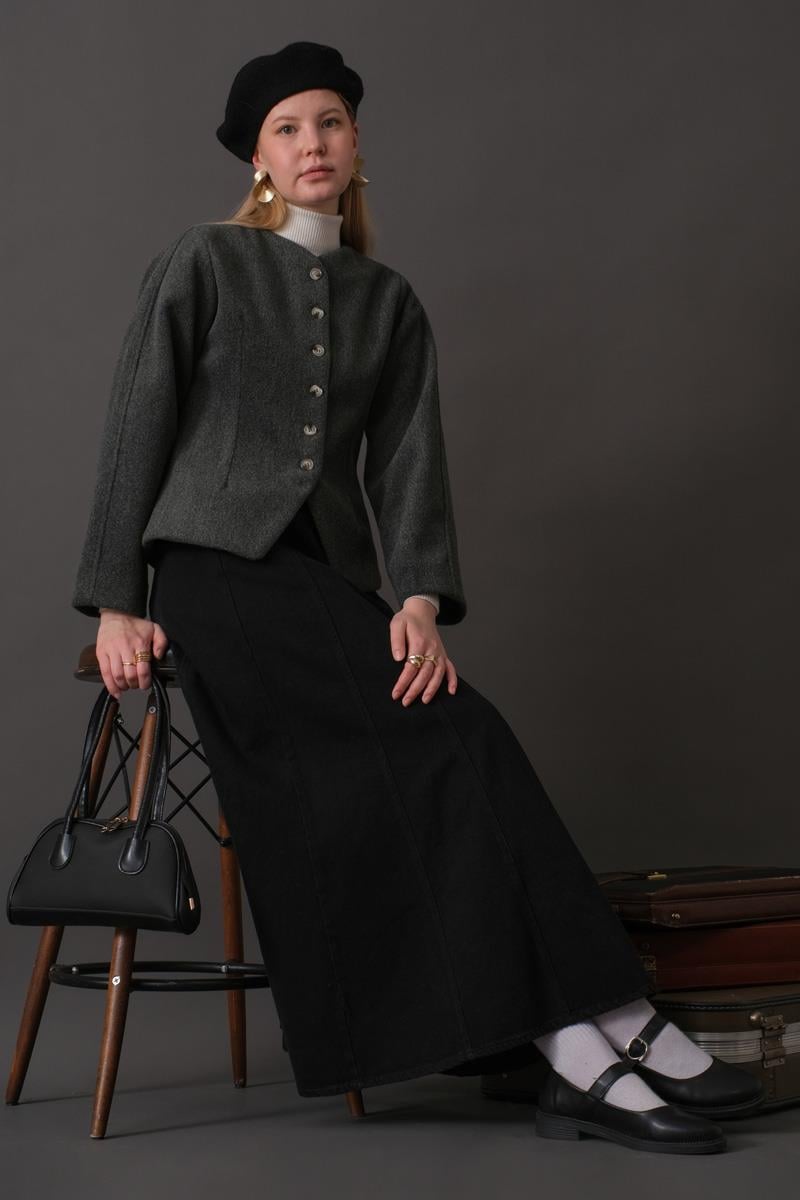 Pens Detaylı Kısa Ceket Antrasit