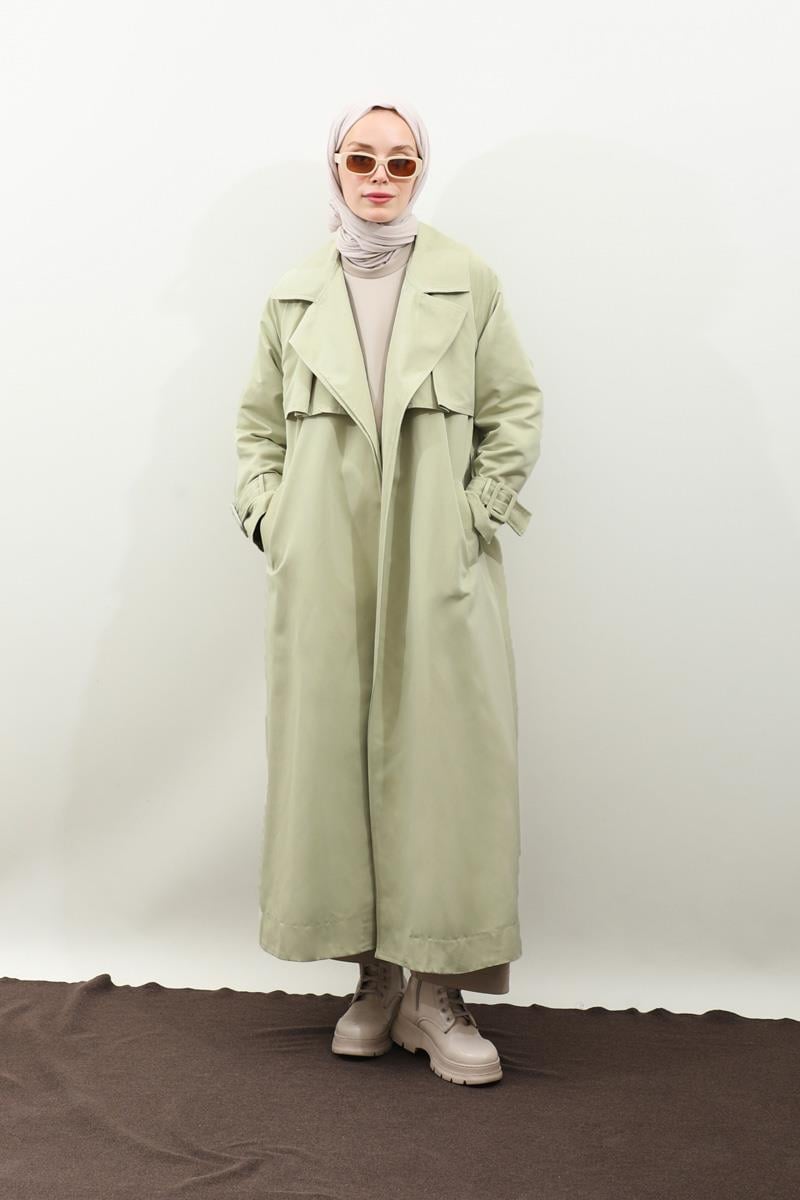 Pile Detay Trençkot Avokado