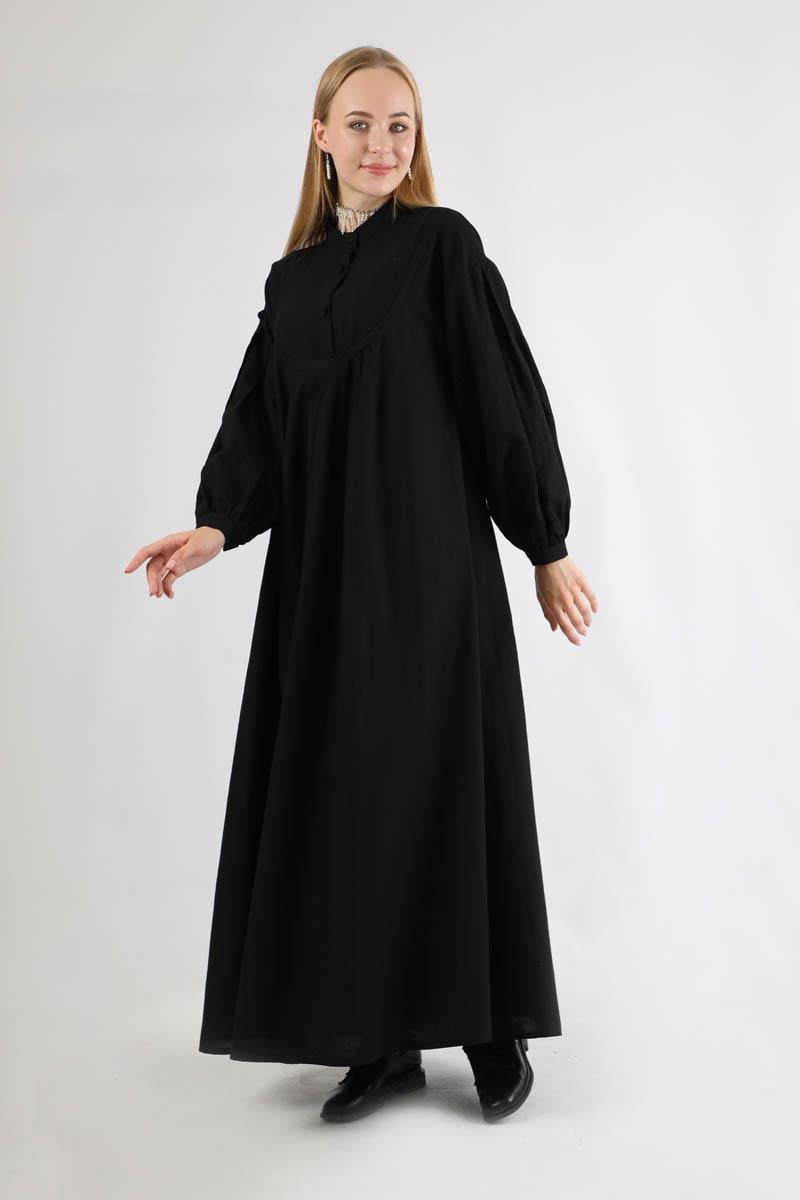 Pile Detaylı Elbise Siyah