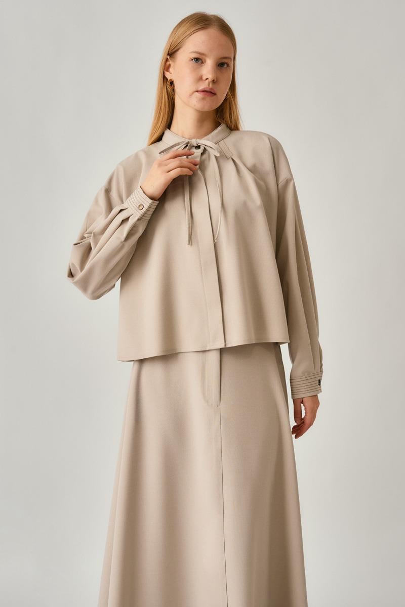 Pile Dikişli Gömlek Taş