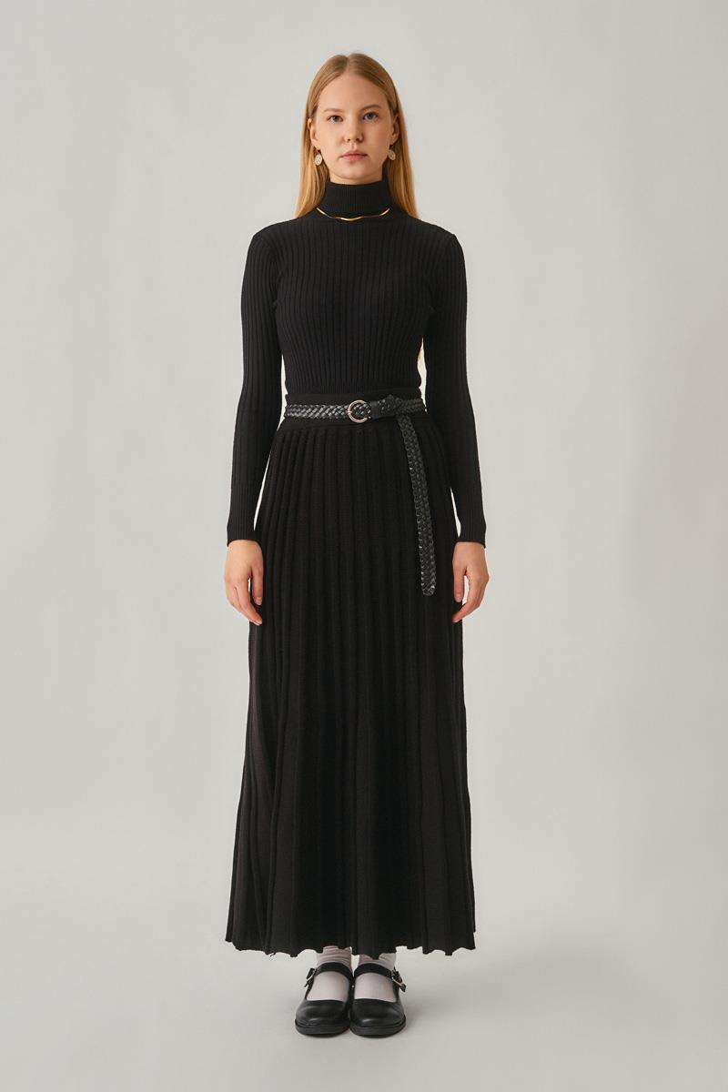 Pileli Triko Etek Siyah