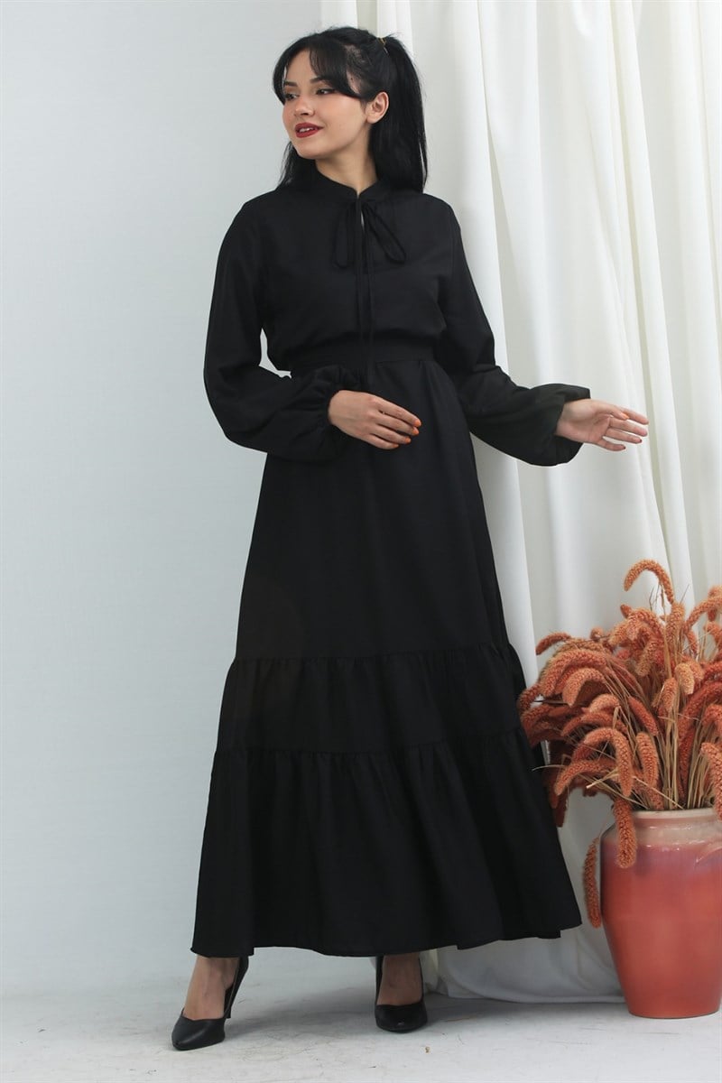 Plain Belted Dress Black