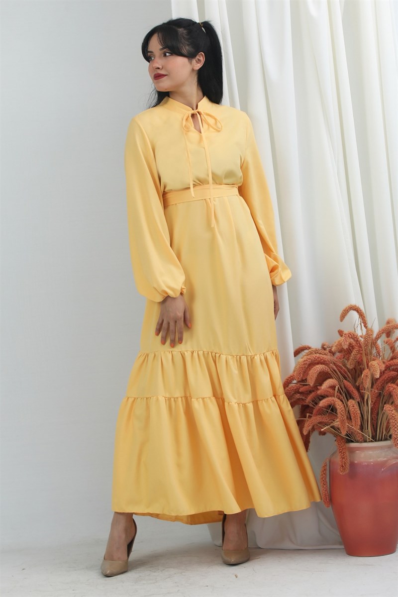 Plain Belted Dress Yellow