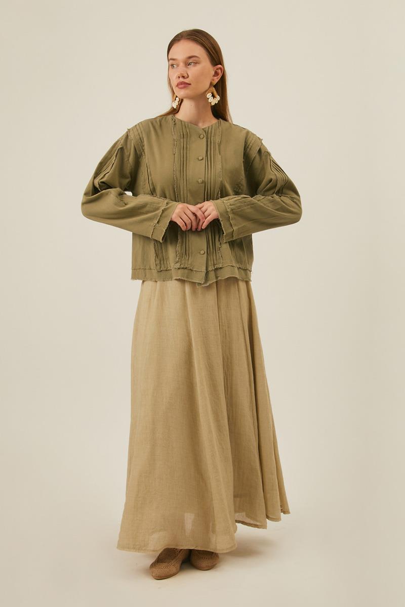 Püsküllü Kısa Gömlek Haki